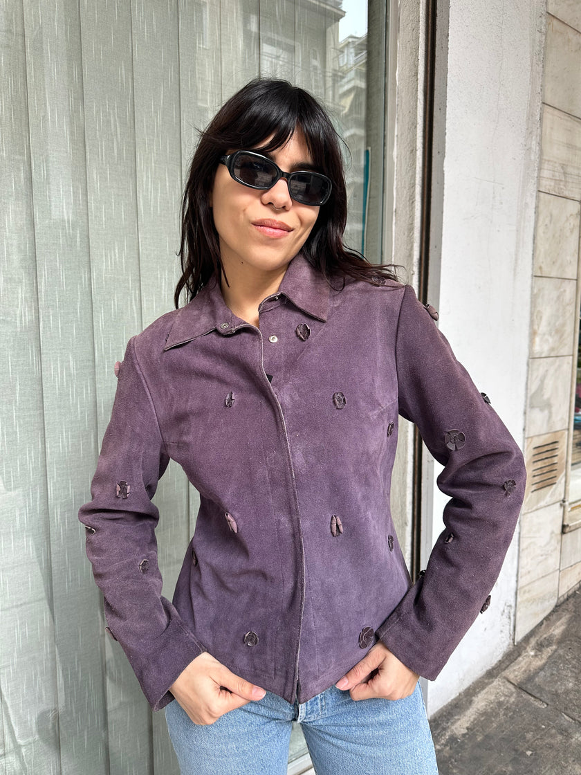 Super cute purple genuine suede jacket with flowers details