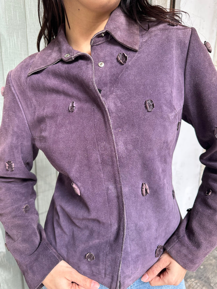 Super cute purple genuine suede jacket with flowers details