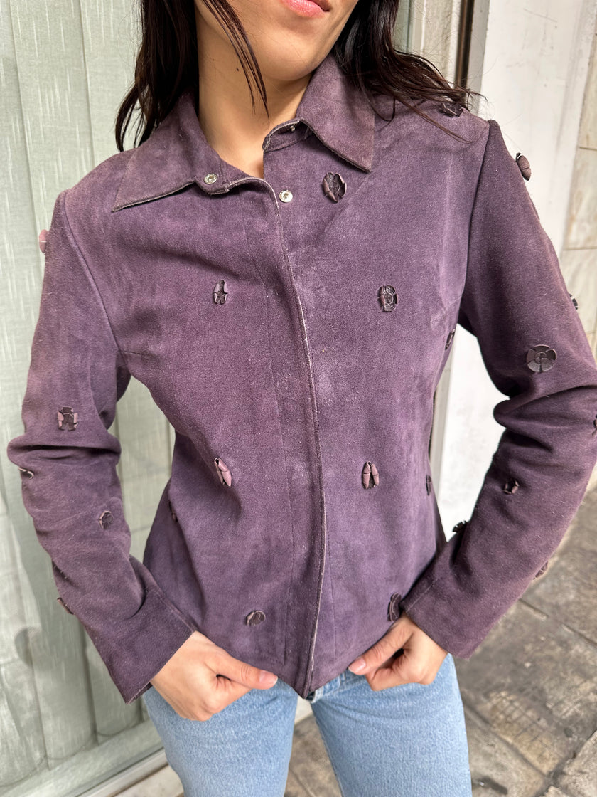 Super cute purple genuine suede jacket with flowers details