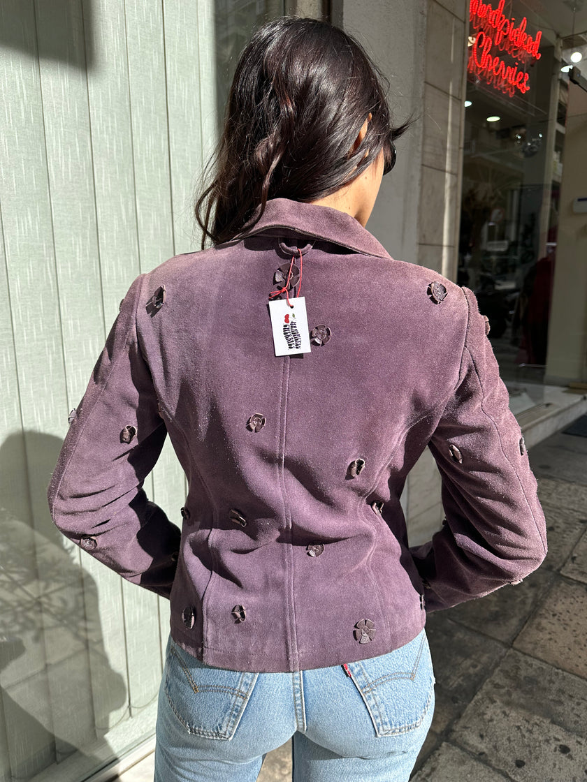 Super cute purple genuine suede jacket with flowers details