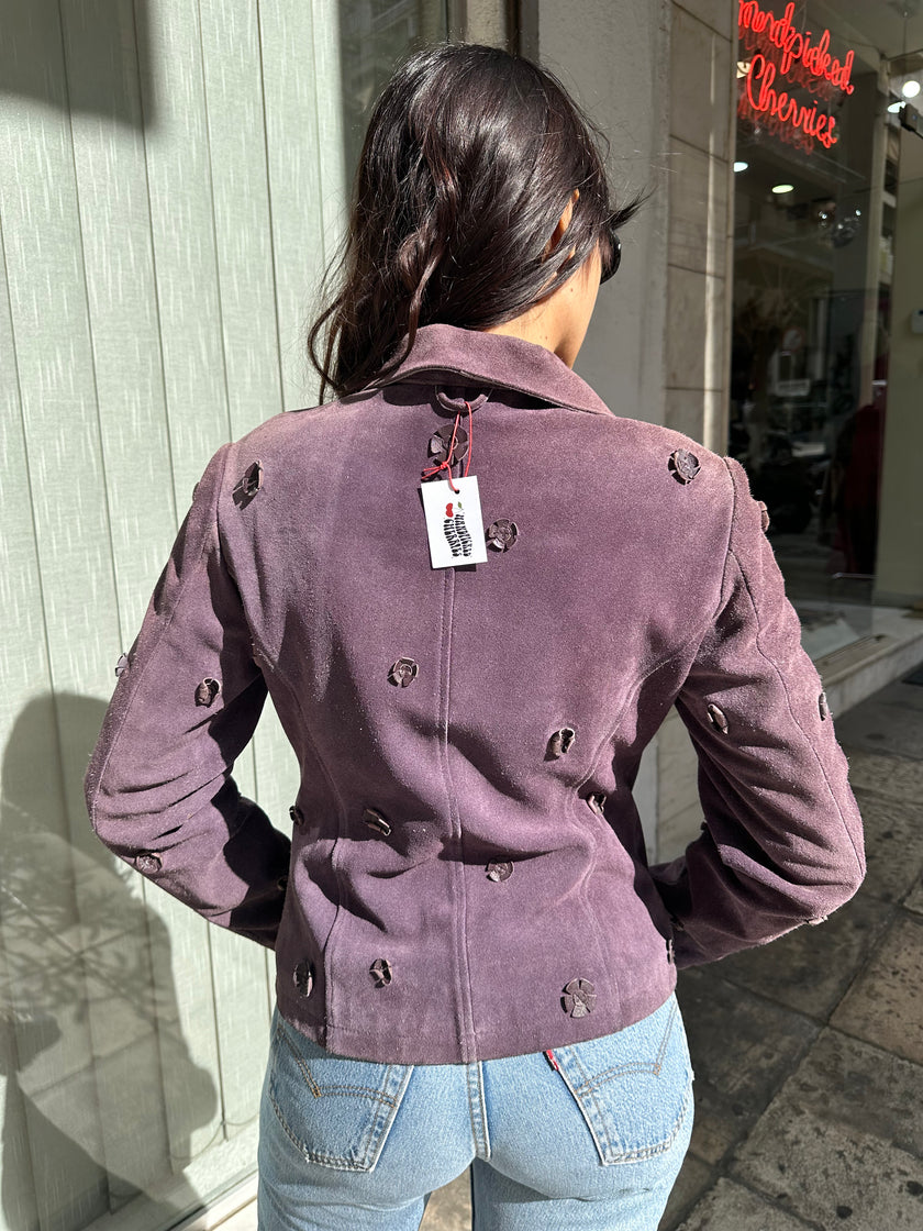 Super cute purple genuine suede jacket with flowers details