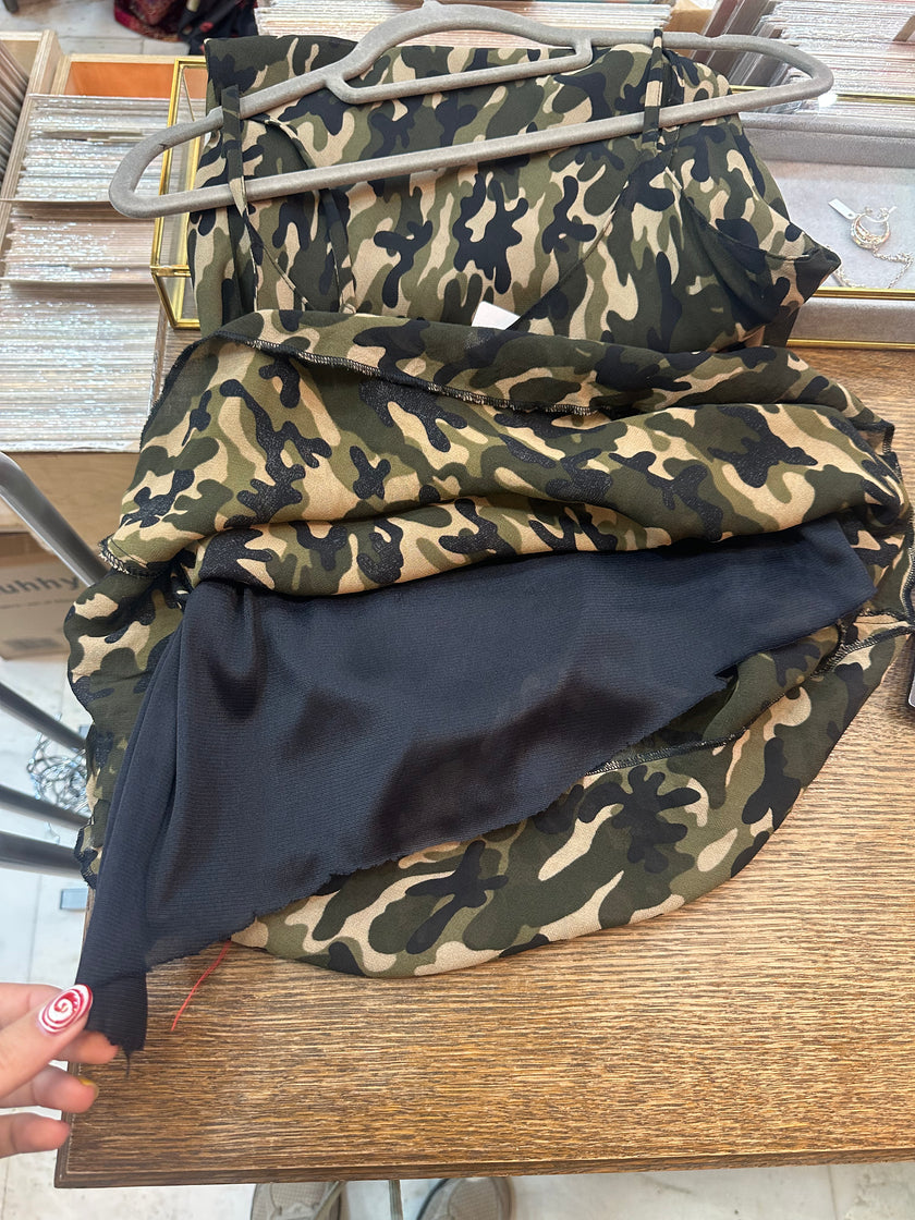 Vintage camo print slip dress (S)