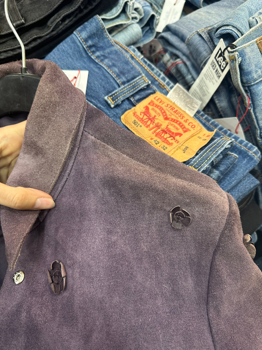 Super cute purple genuine suede jacket with flowers details