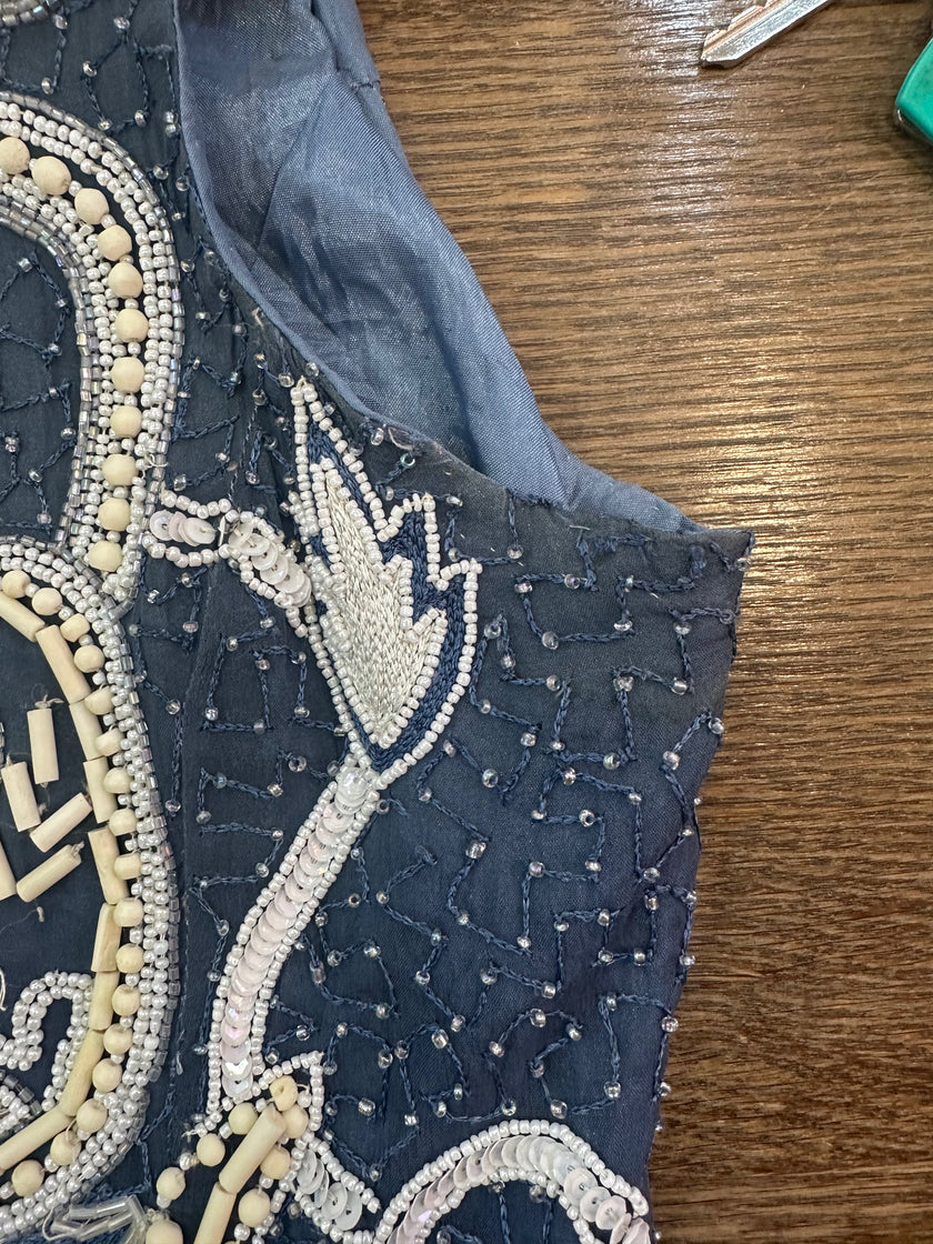 Vintage 100% silk vest with beading and sequin detailing