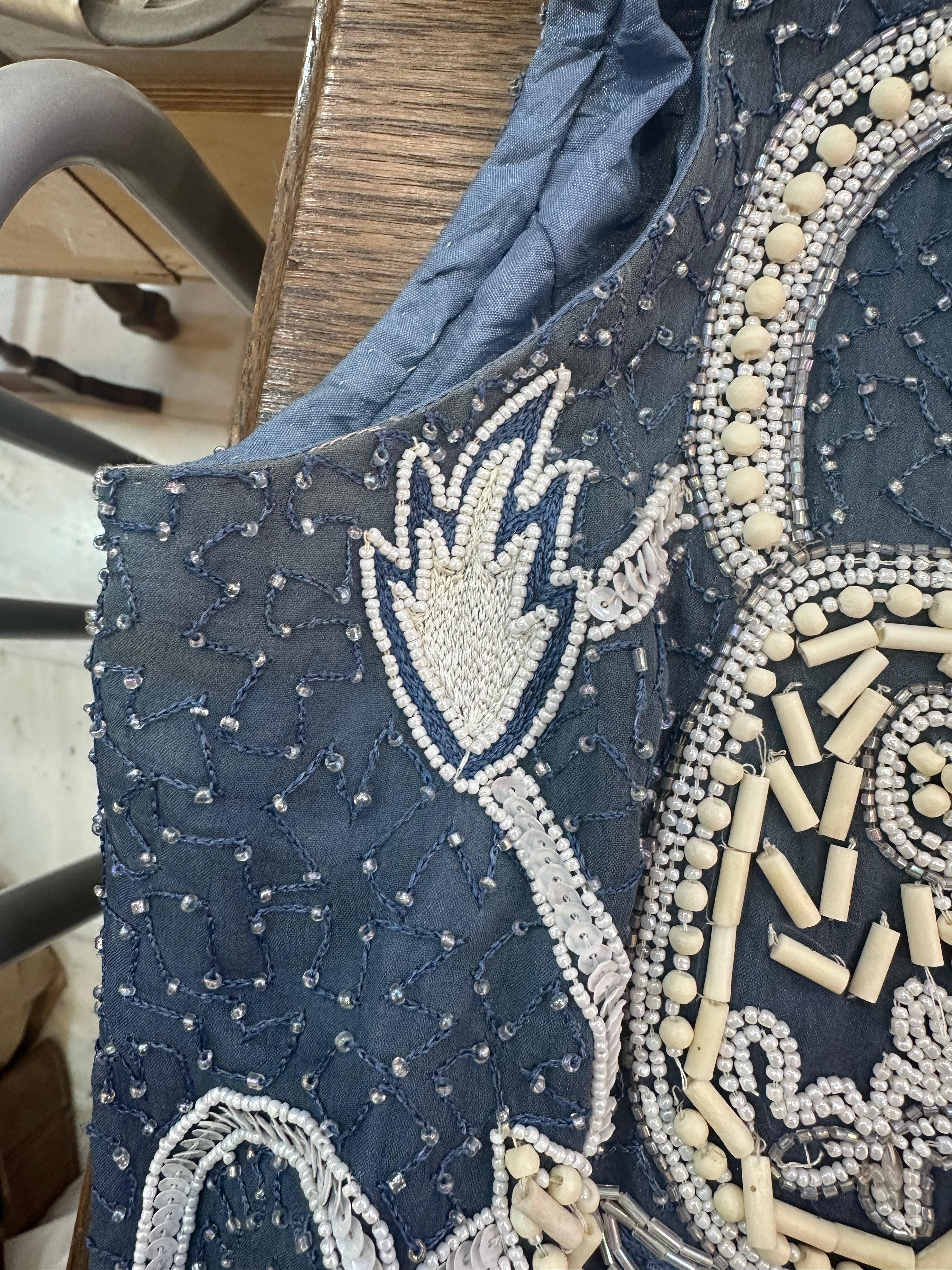 Vintage 100% silk vest with beading and sequin detailing