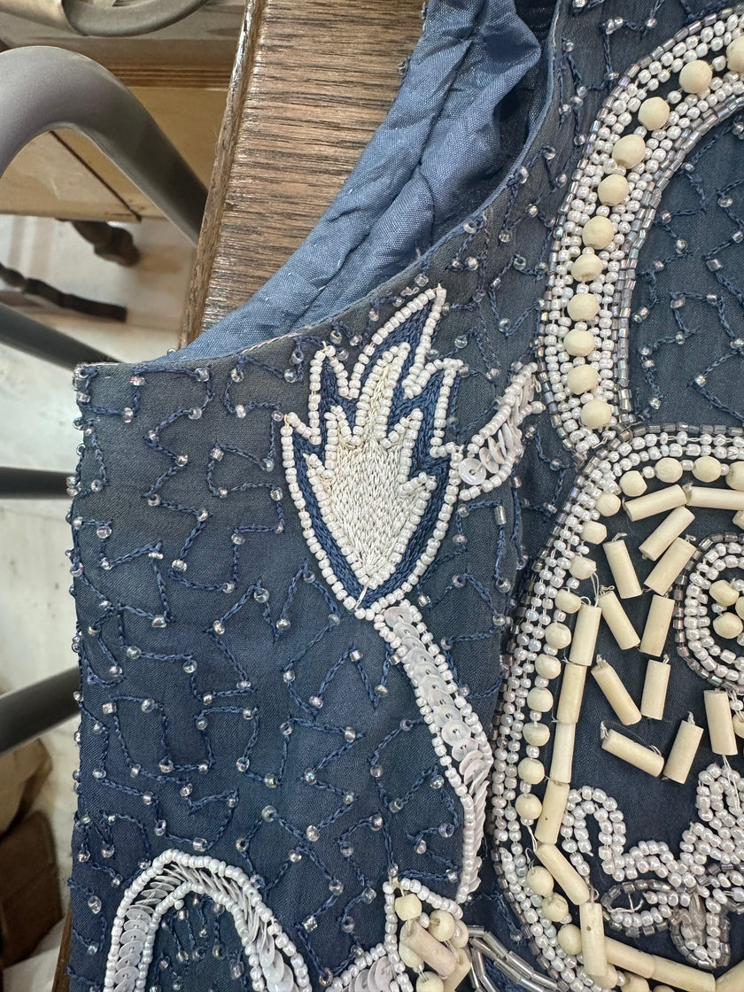 Vintage 100% silk vest with beading and sequin detailing