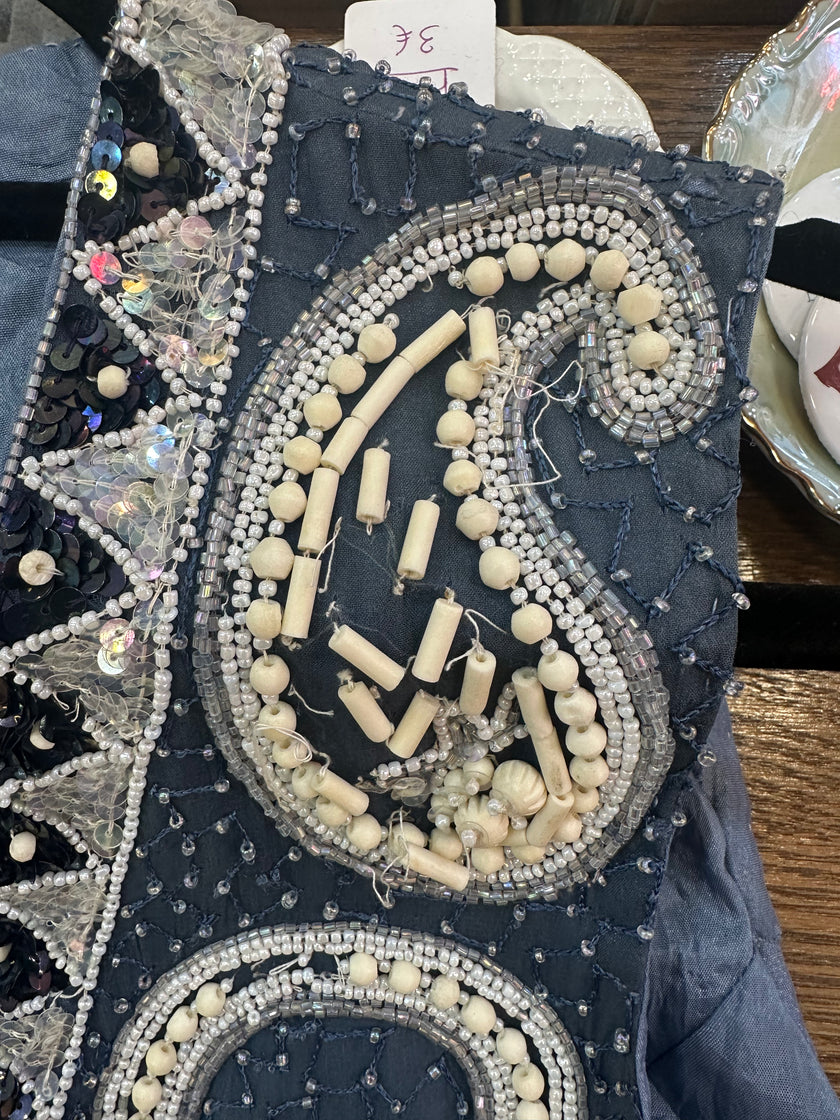 Vintage 100% silk vest with beading and sequin detailing
