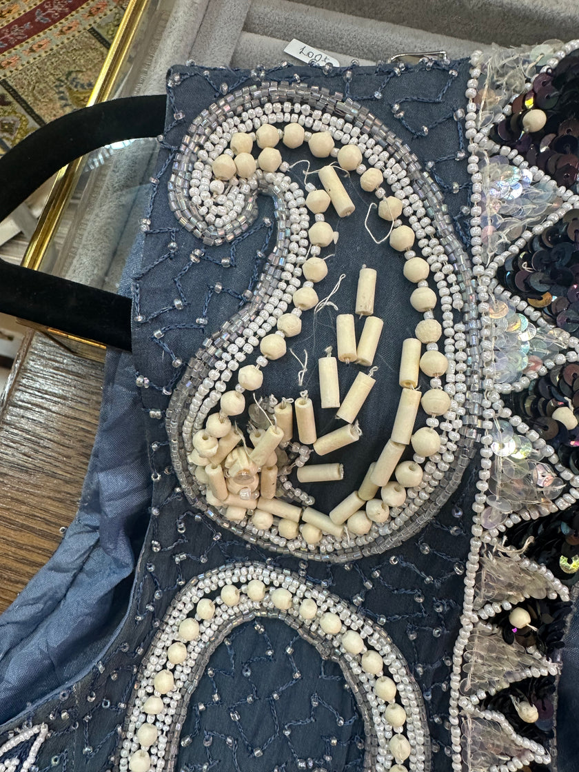 Vintage 100% silk vest with beading and sequin detailing