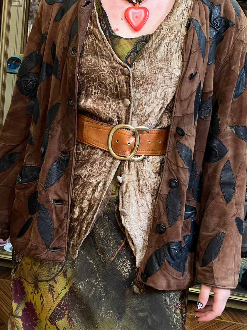 Vintage funky patchwork leather jacket (M)