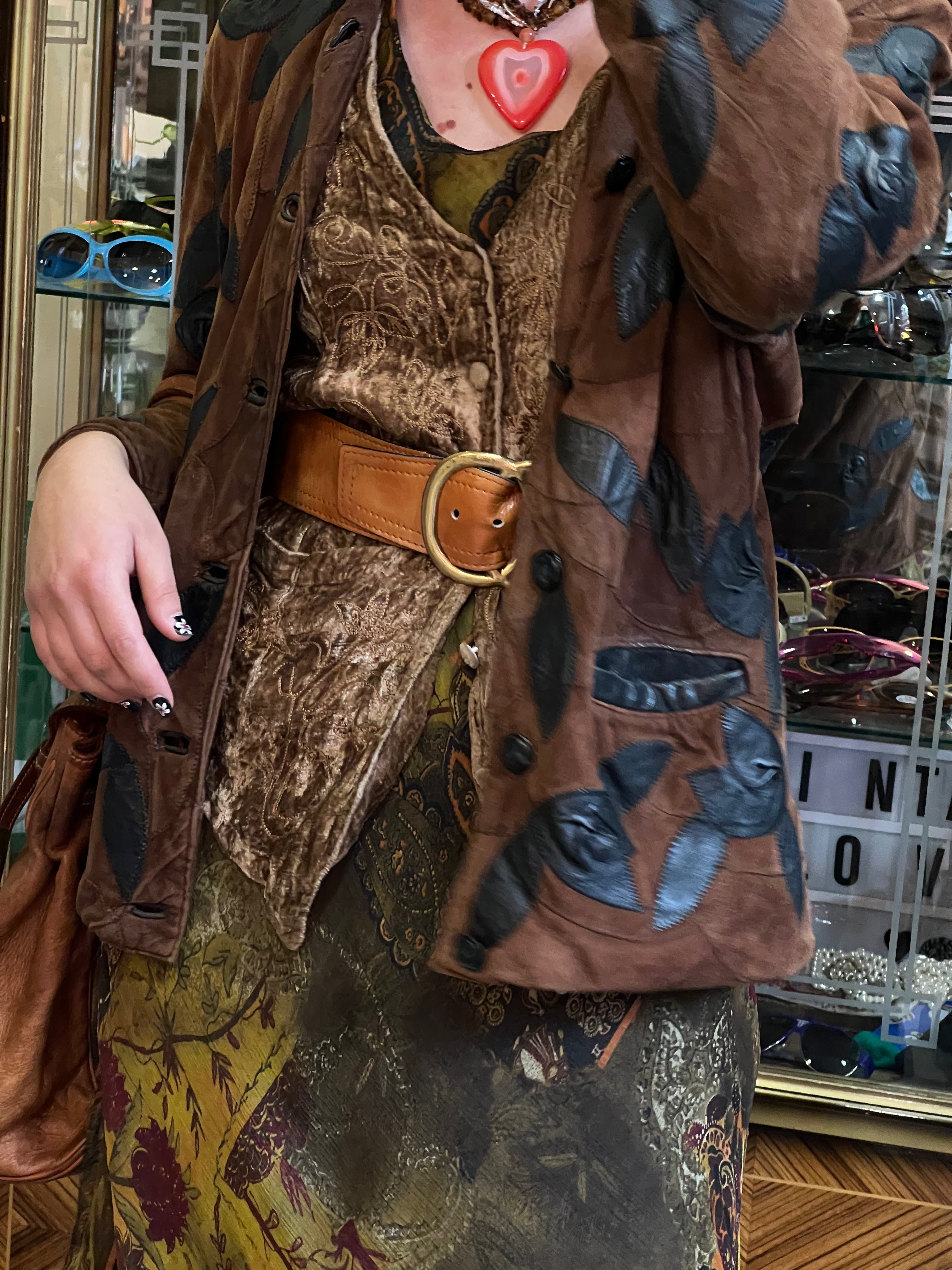 Vintage funky patchwork leather jacket (M)