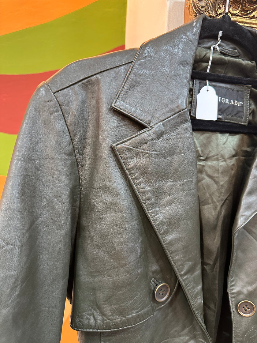 Vintage olive green genuine letaher jacket