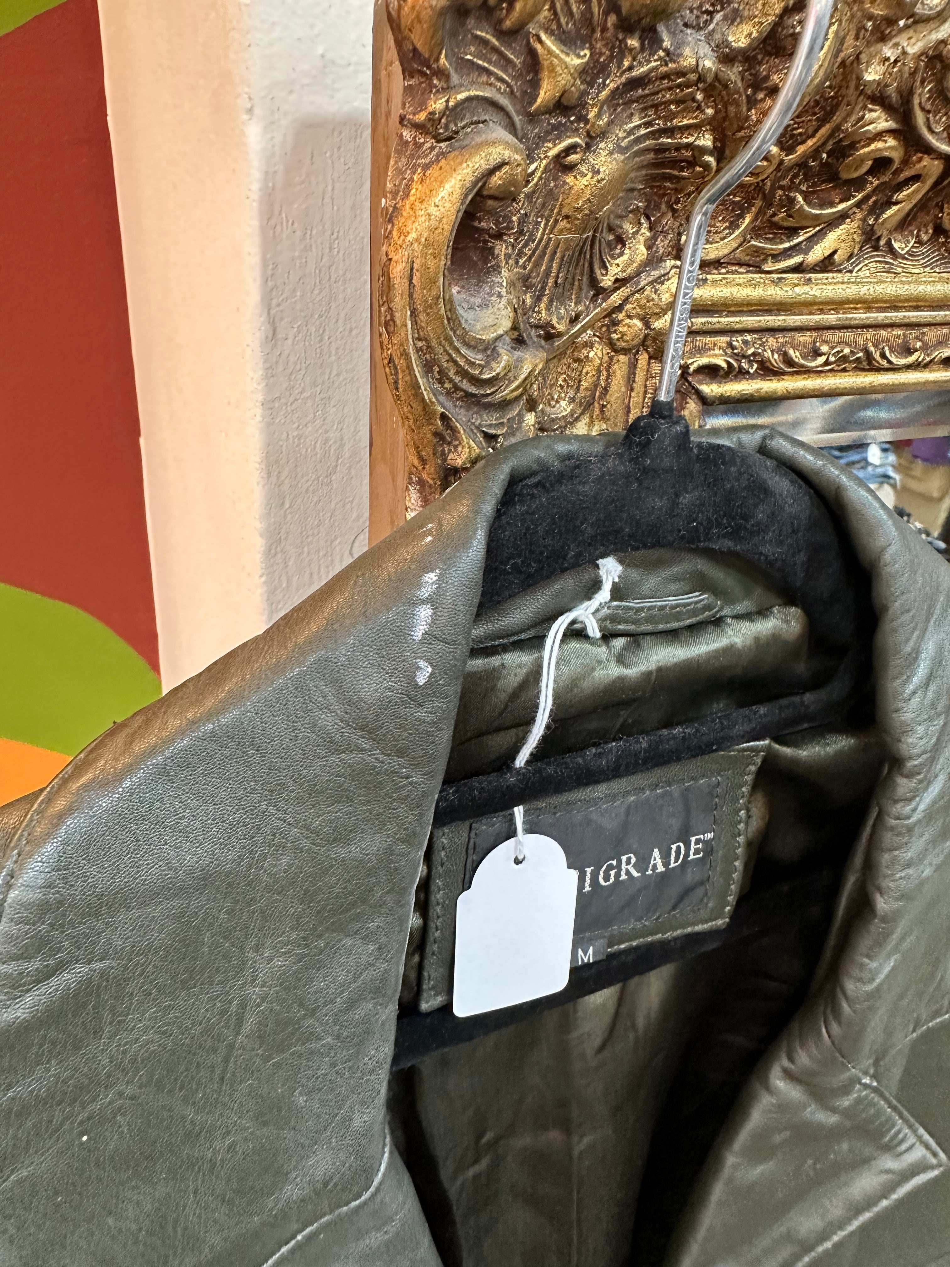 Vintage olive green genuine letaher jacket