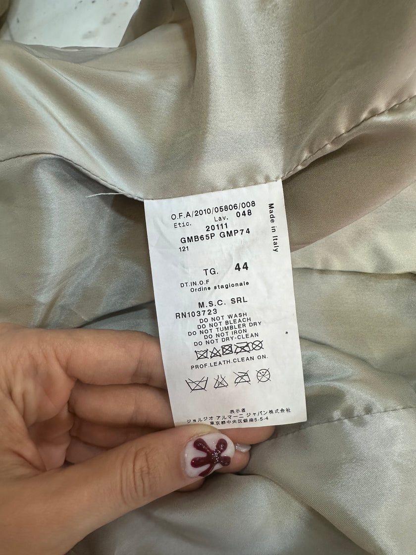 Armani Collezioni Italian Goat Leather Jacket – Metallic Silver Taupe Zip-Up (M)