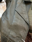Vintage dark green cropped genuine leather jacket (S/M)