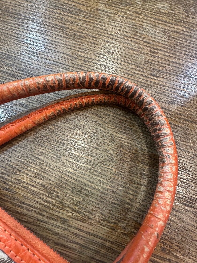 DKNY Signature Satchel Bag – Brown Monogram with Orange Leather Trim