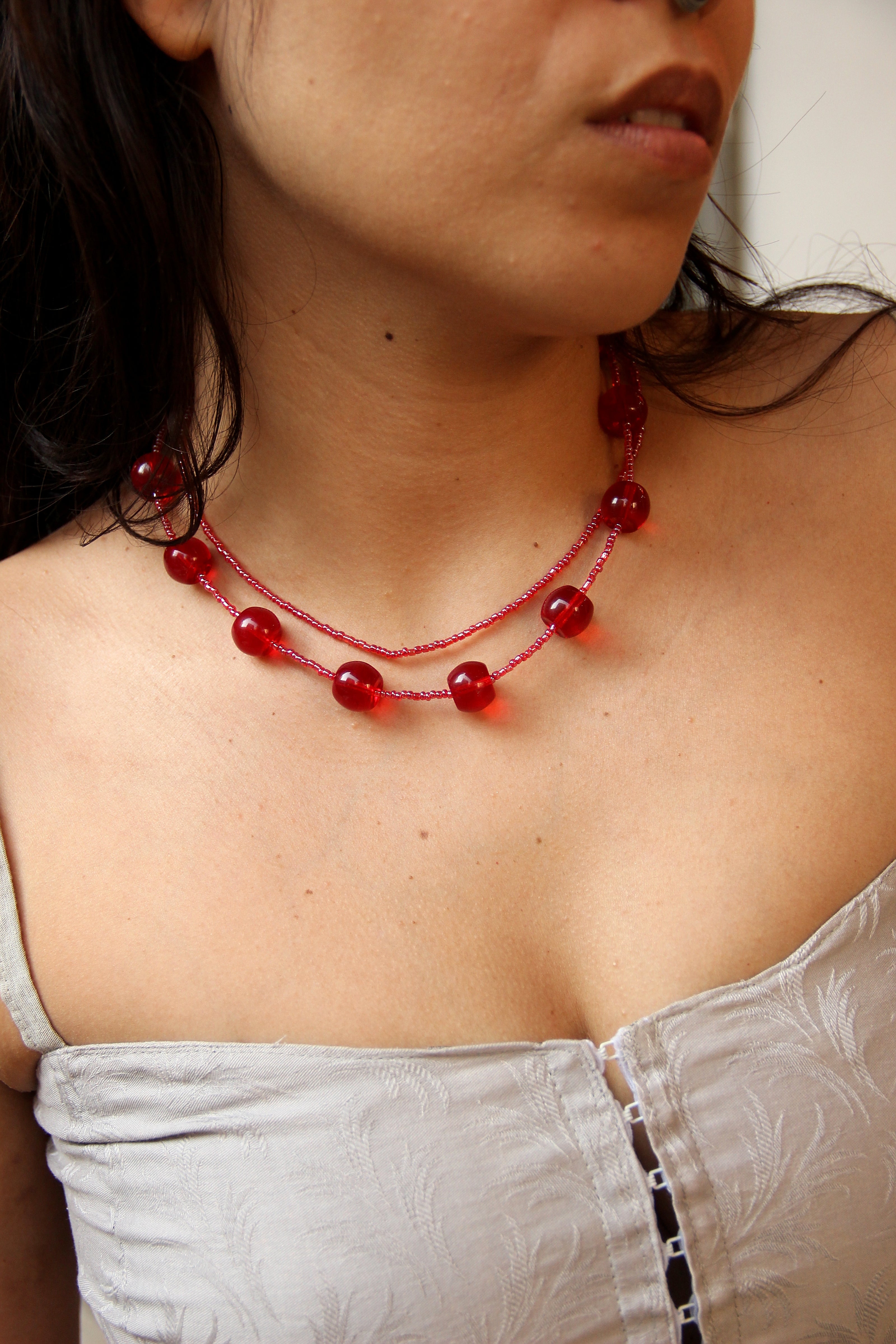 Handmade double red necklace