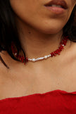 Handmade coral & pearl choker