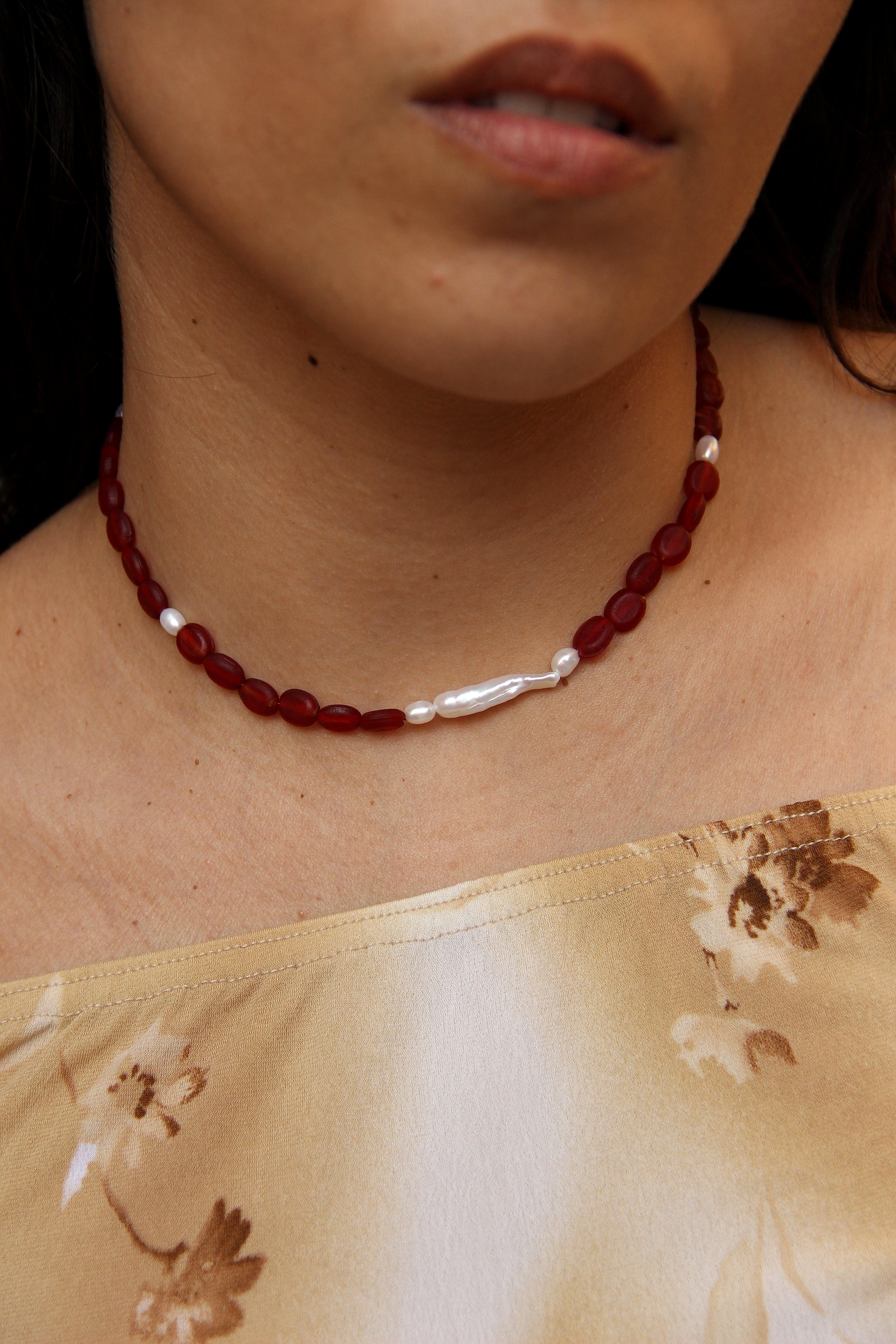 Handmade glass & pearl necklace