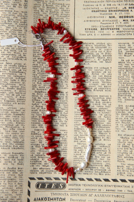 Handmade coral & pearl choker