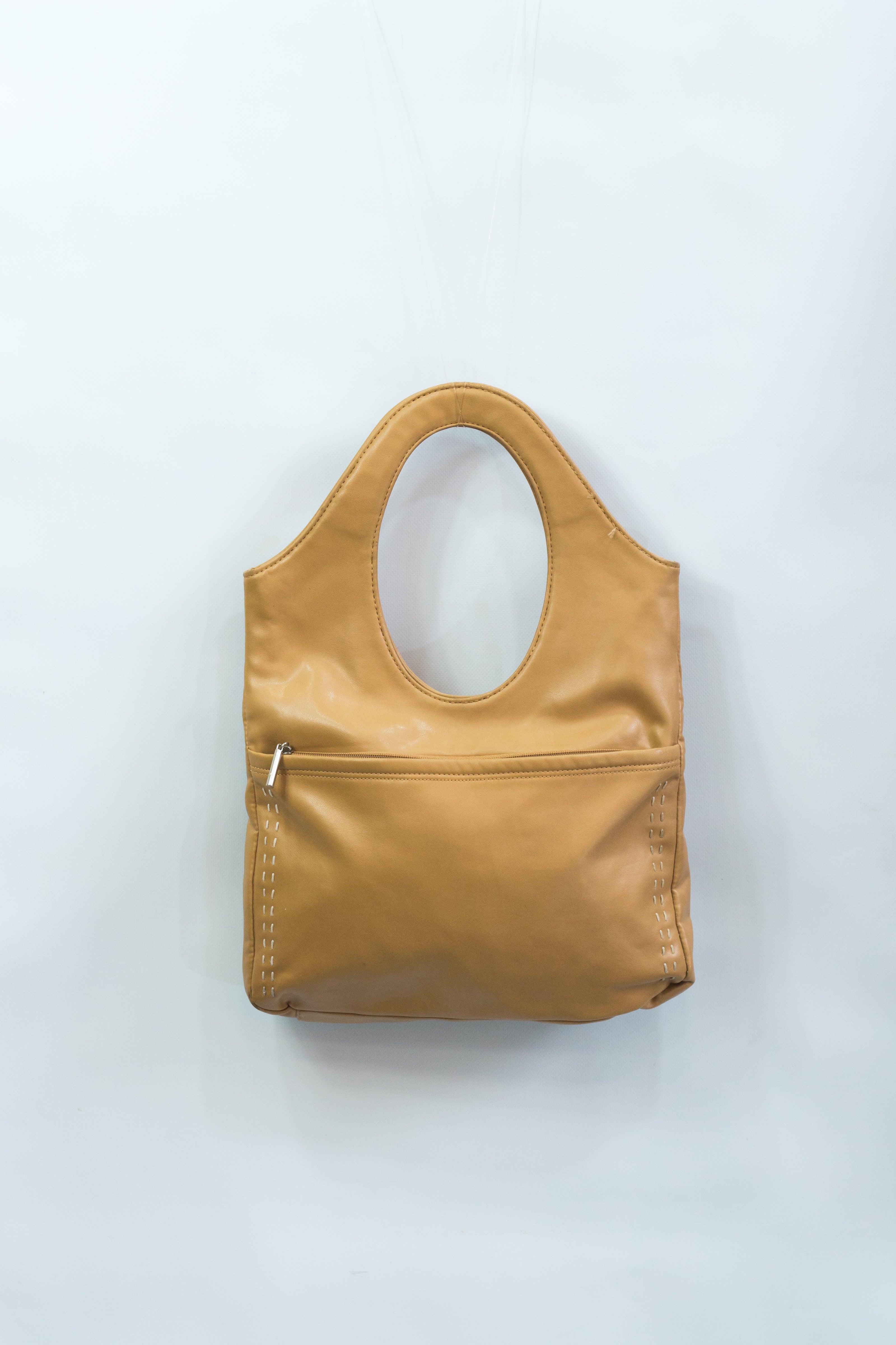 Light Brown Faux Leather Shoulder Bag