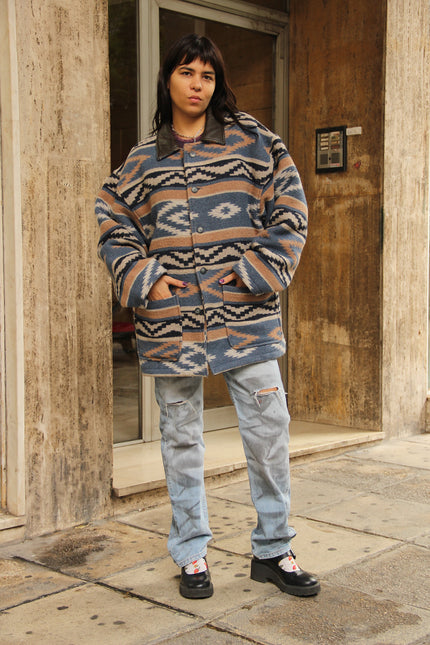 Vintage Men's funky print fleece coat (XXL)