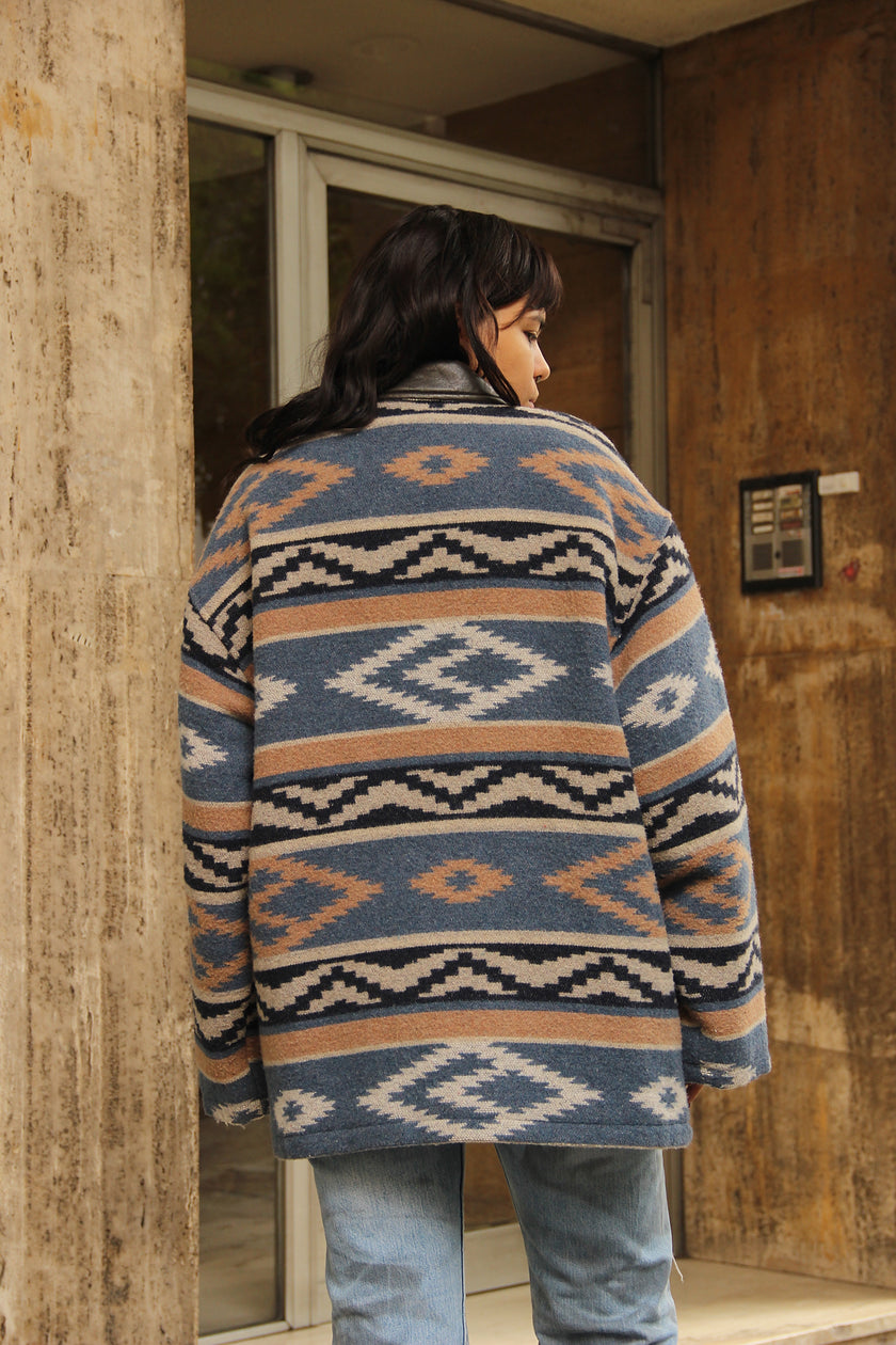 Vintage Men's funky print fleece coat (XXL)