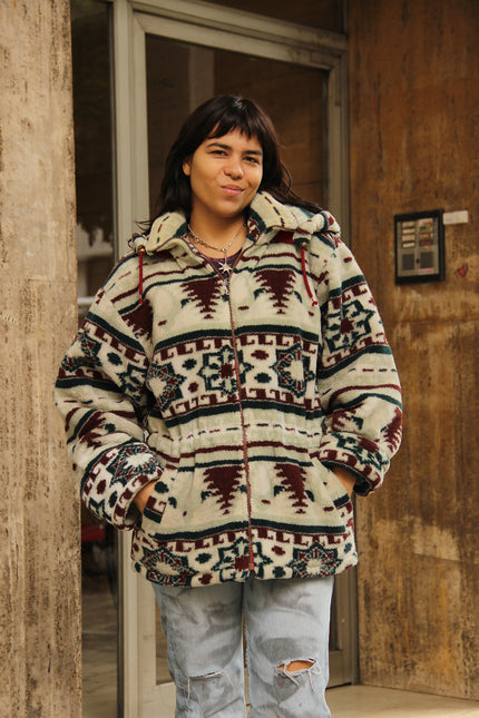 Vintage Men's funky chunky fleece hooded jacket (L)