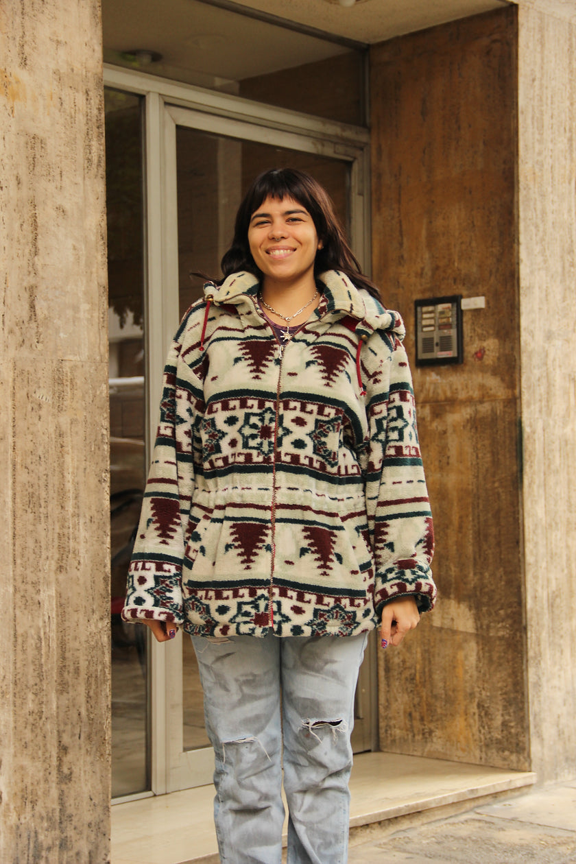 Vintage Men's funky chunky fleece hooded jacket (L)
