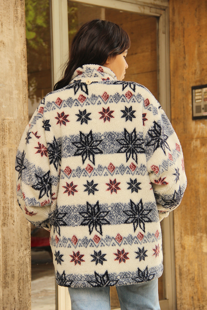 Vintage Men's chunky patterned chunky fleece jacket (M)
