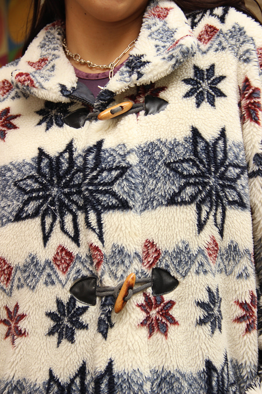Vintage Men's chunky patterned chunky fleece jacket (M)