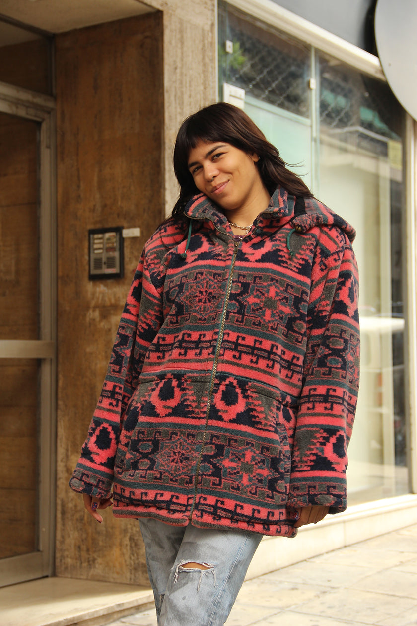 Vintage Men's  oversized funky patterned chunky fleece jacket (M)