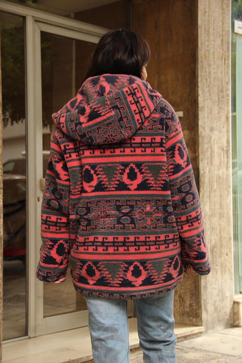 Vintage Men's  oversized funky patterned chunky fleece jacket (M)