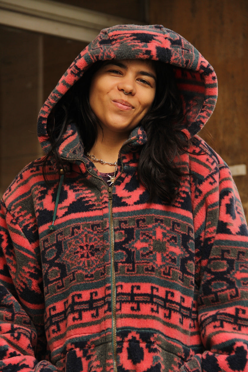 Vintage Men's  oversized funky patterned chunky fleece jacket (M)