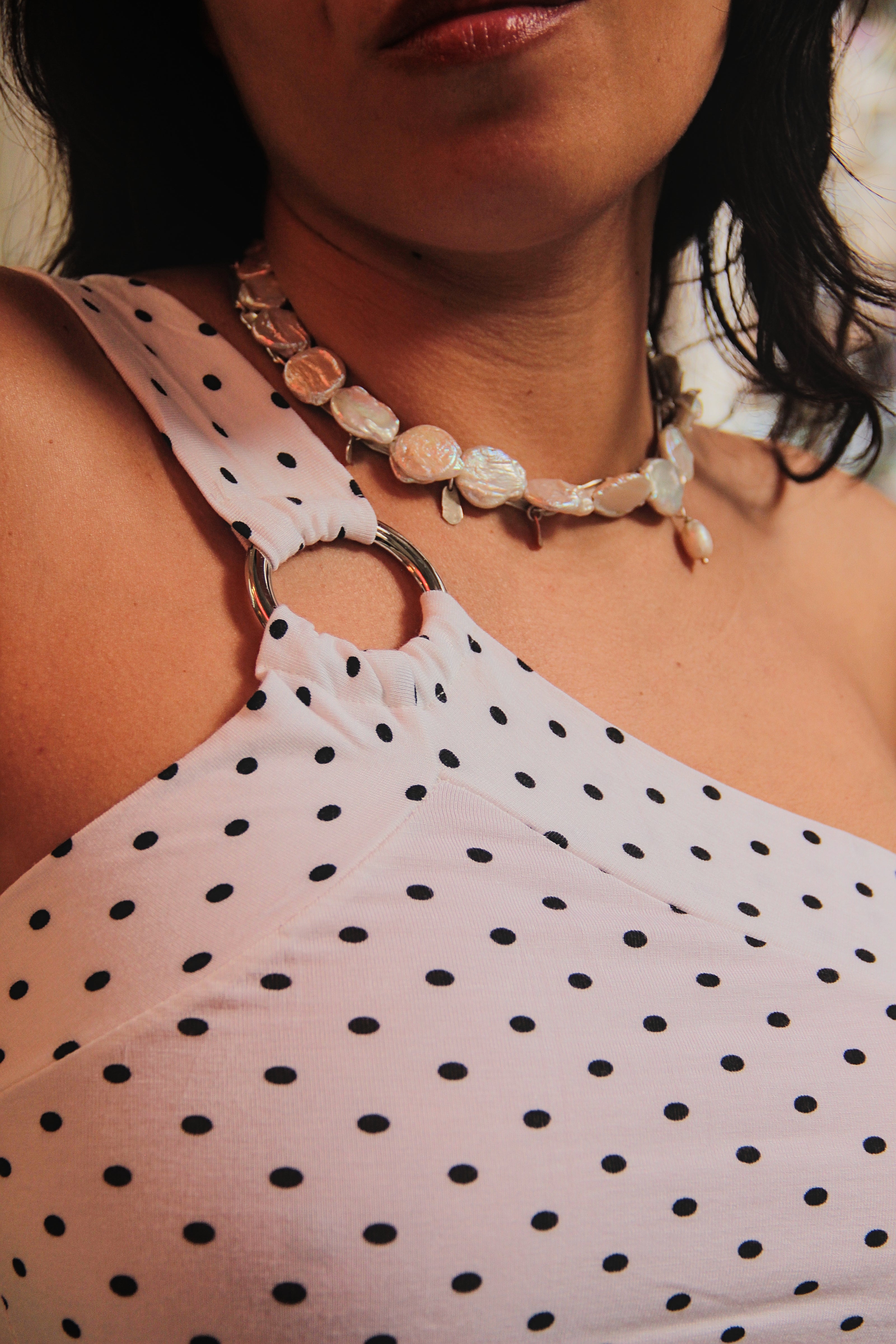 Super cute deadstock one shoulder polka dot top (S/L)