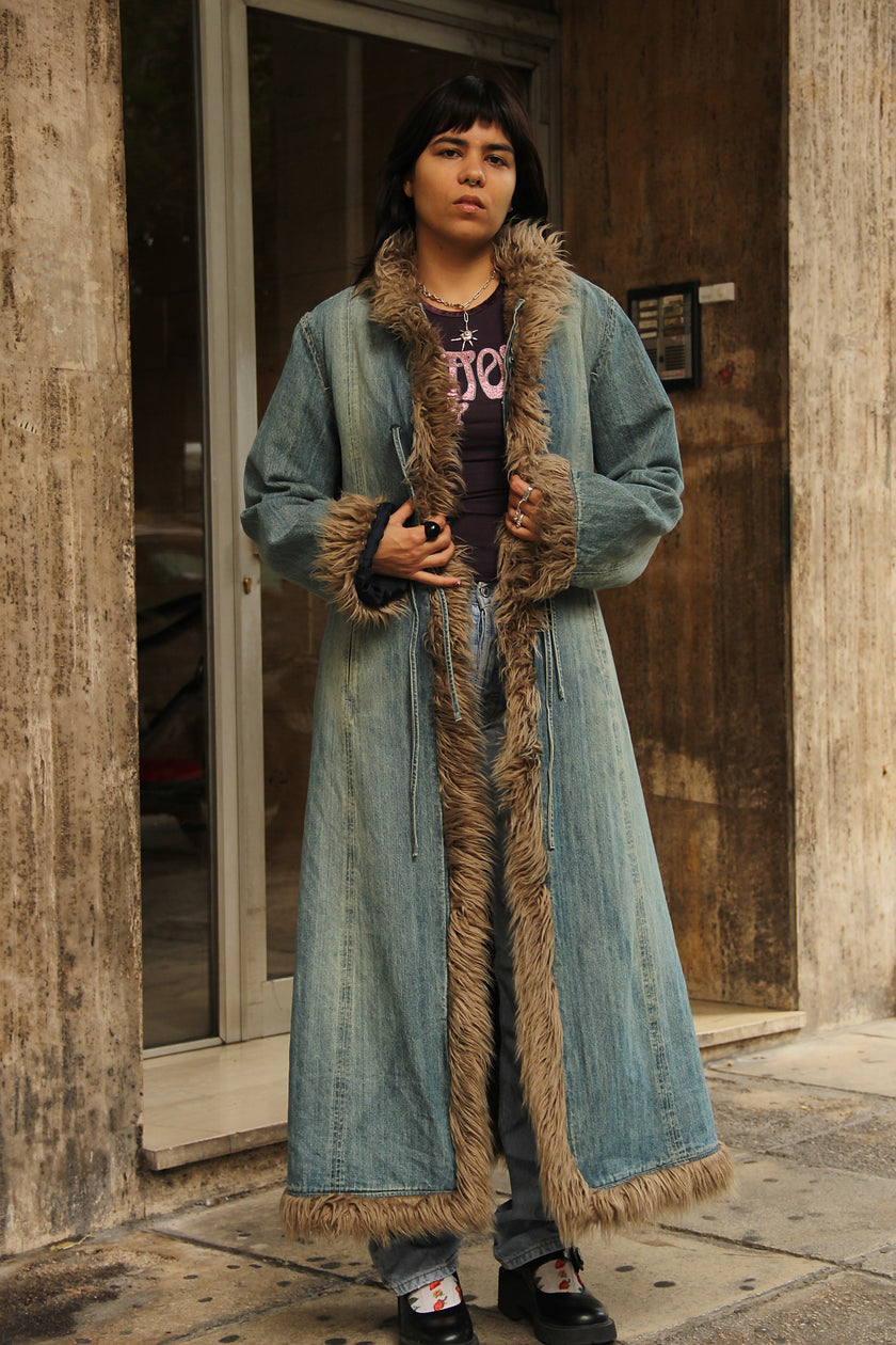 Stunning maxi denim Afghan coat (XL)