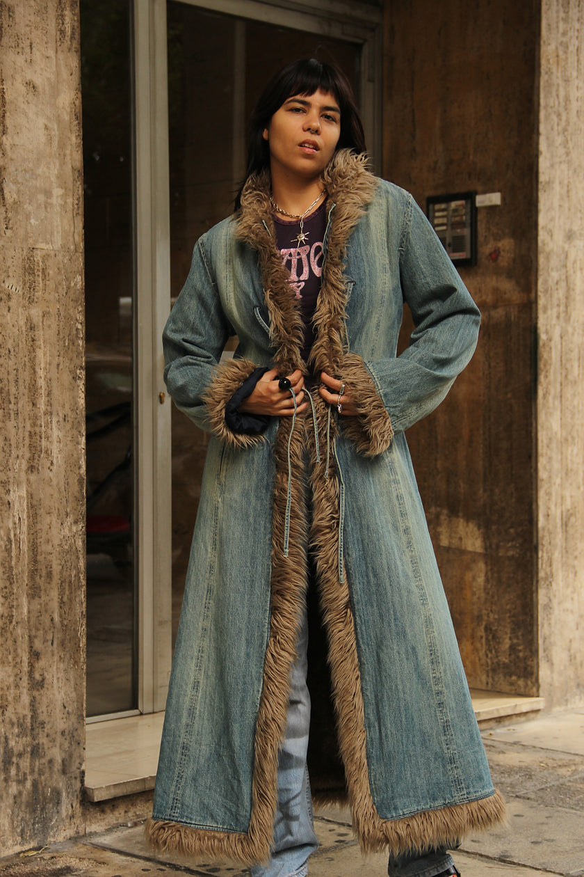 Stunning maxi denim Afghan coat (XL)