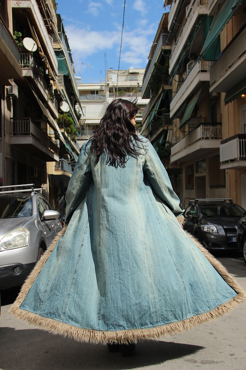 Stunning maxi denim Afghan coat (XL)