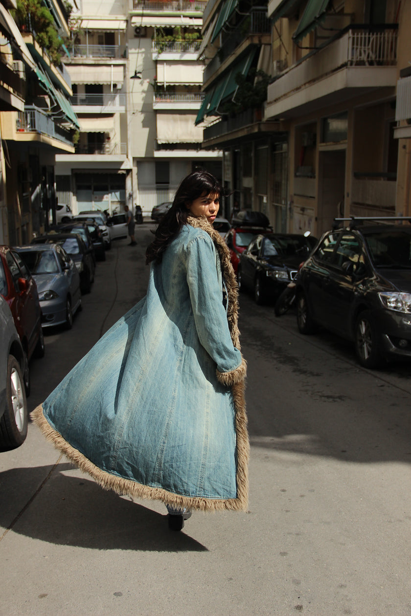 Stunning maxi denim Afghan coat (XL)