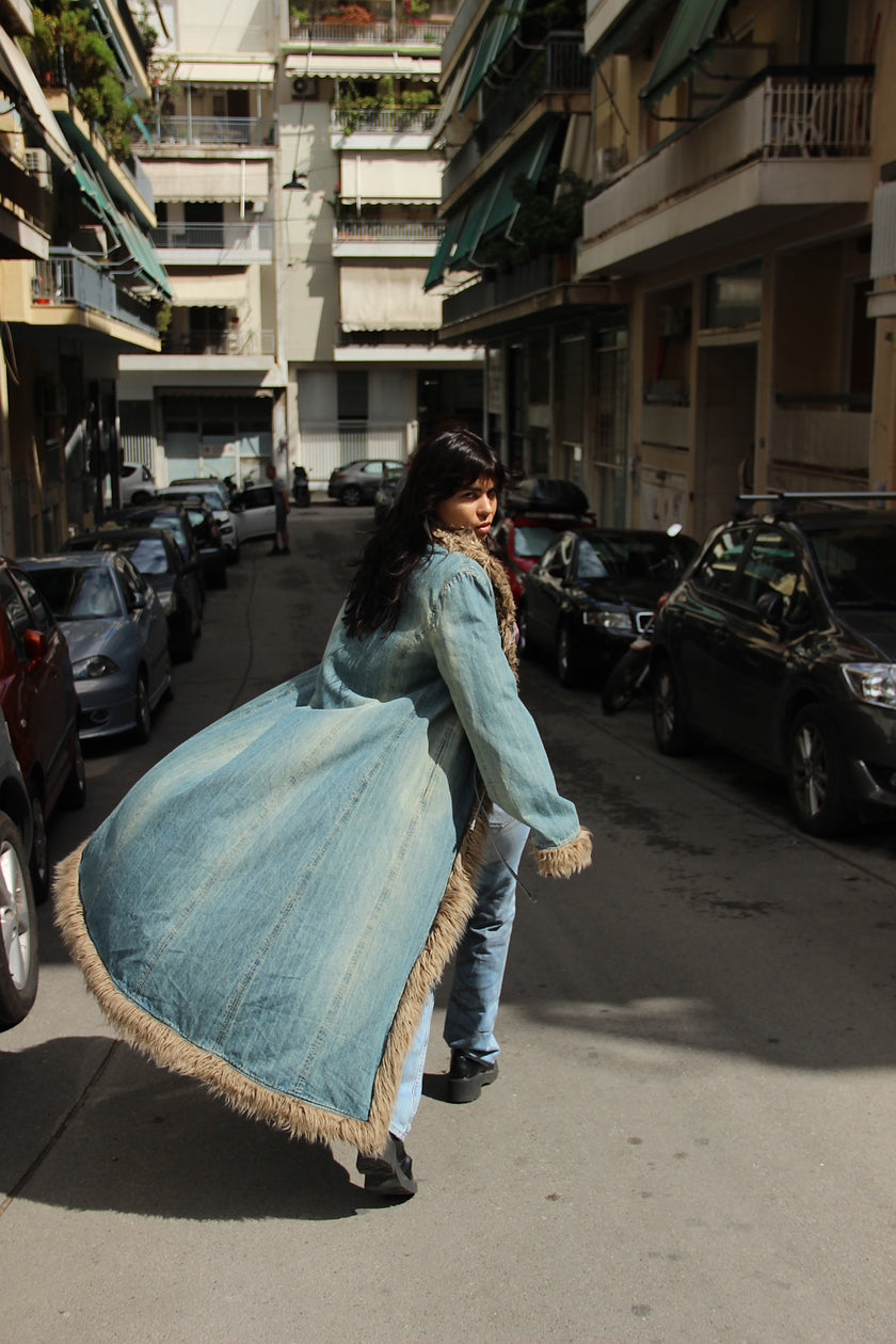 Stunning maxi denim Afghan coat (XL)