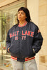 Vintage Salt Lake City Bomber Satin Jacket Navy Blue (L)