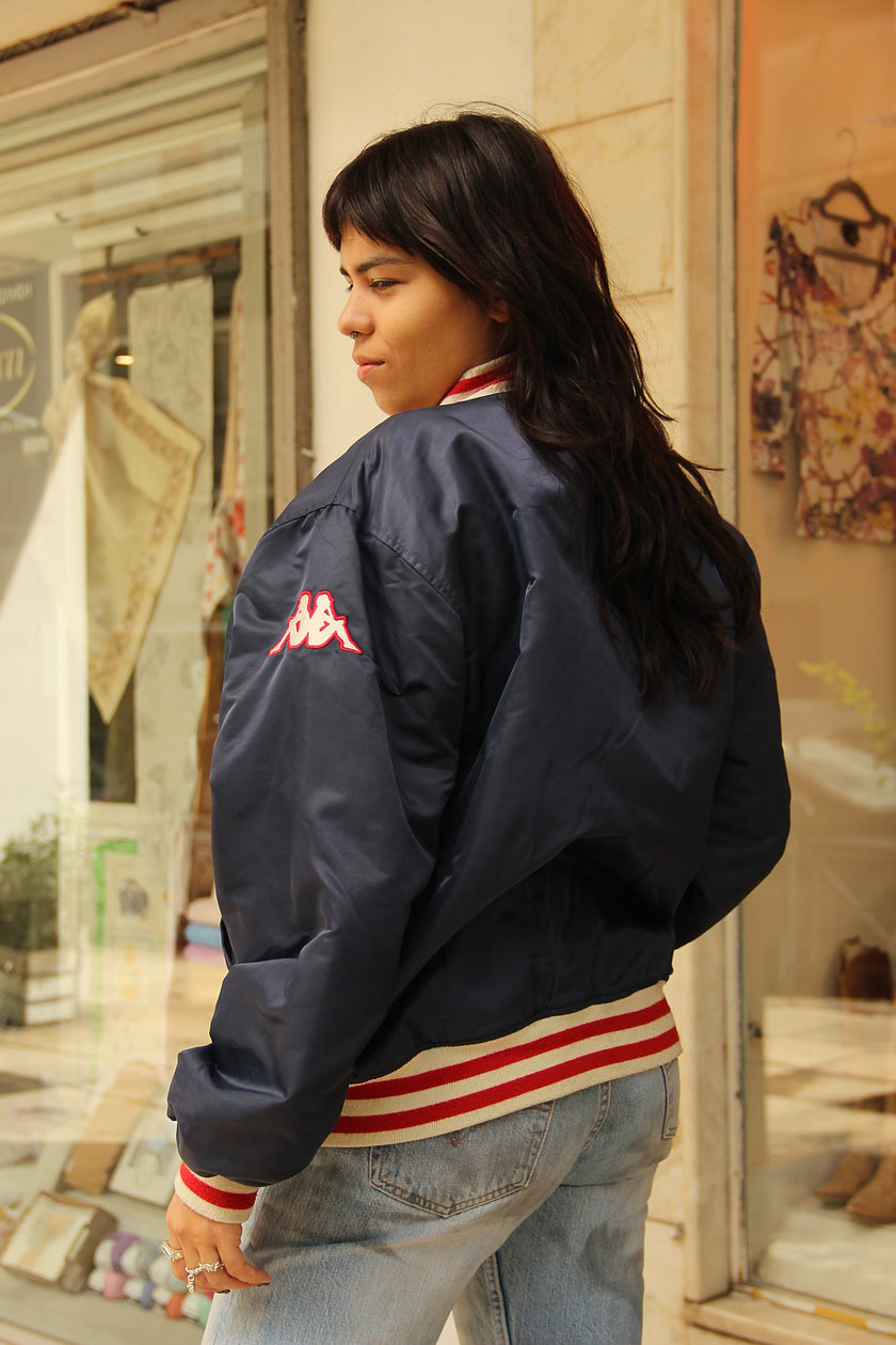 Vintage Salt Lake City Bomber Satin Jacket Navy Blue (L)
