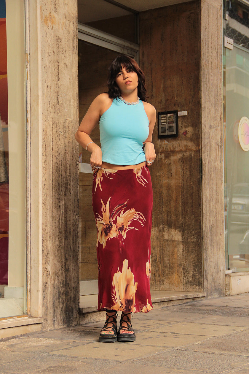 Vintage floral 90s midi skirt (L/XL)
