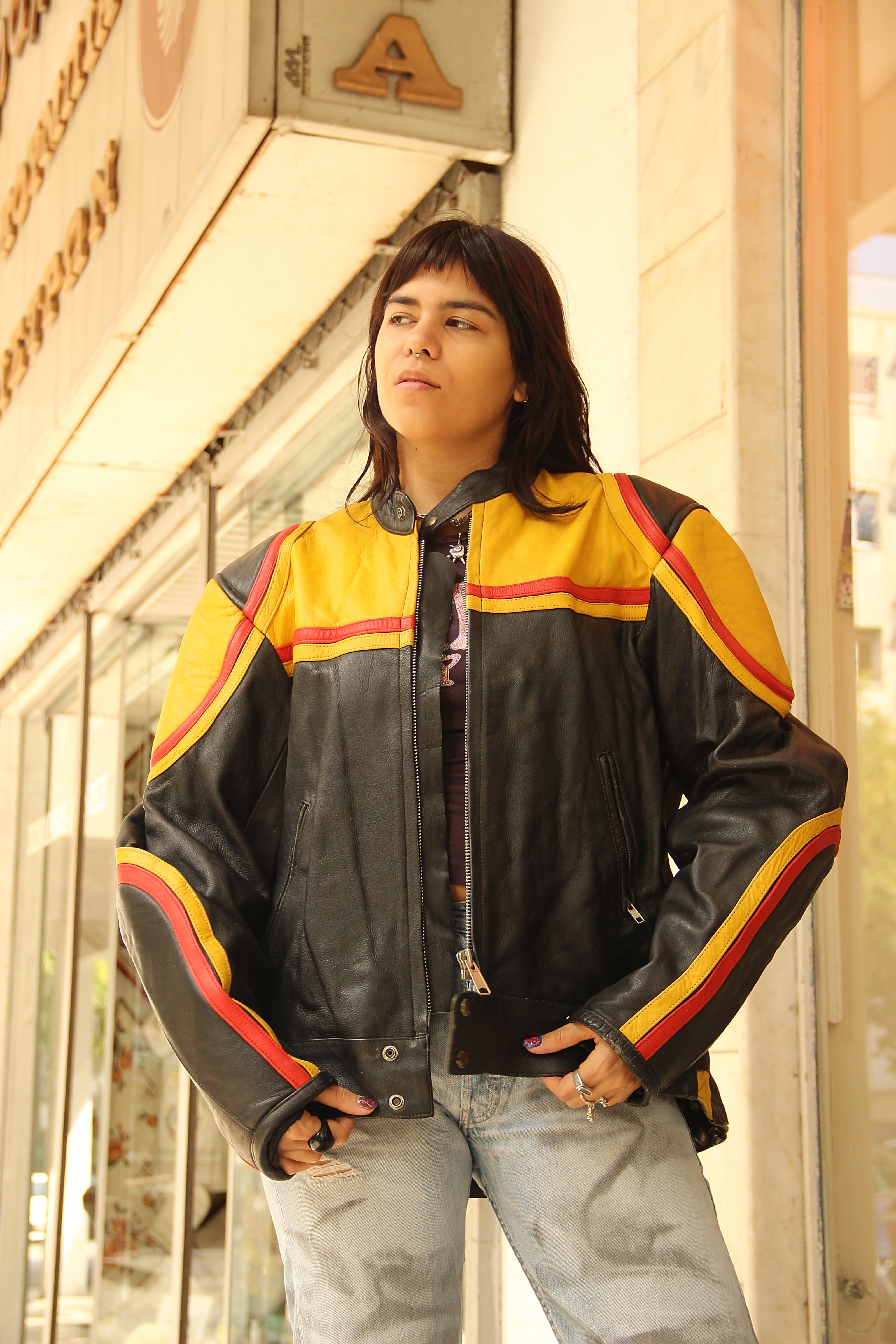 Vintage Men’s genuine leather motorcycle jacket (L)