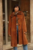 Vintage maxi leather coat with fur lining (L/XL)