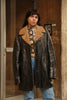 Vintage Men’s dark brown leather coat with tan shearling collar (L/XL)
