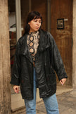 Vintage Men’s dark brown leather coat with tan shearling collar (L/XL)