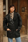 Vintage Men’s dark brown leather coat with tan shearling collar (L/XL)