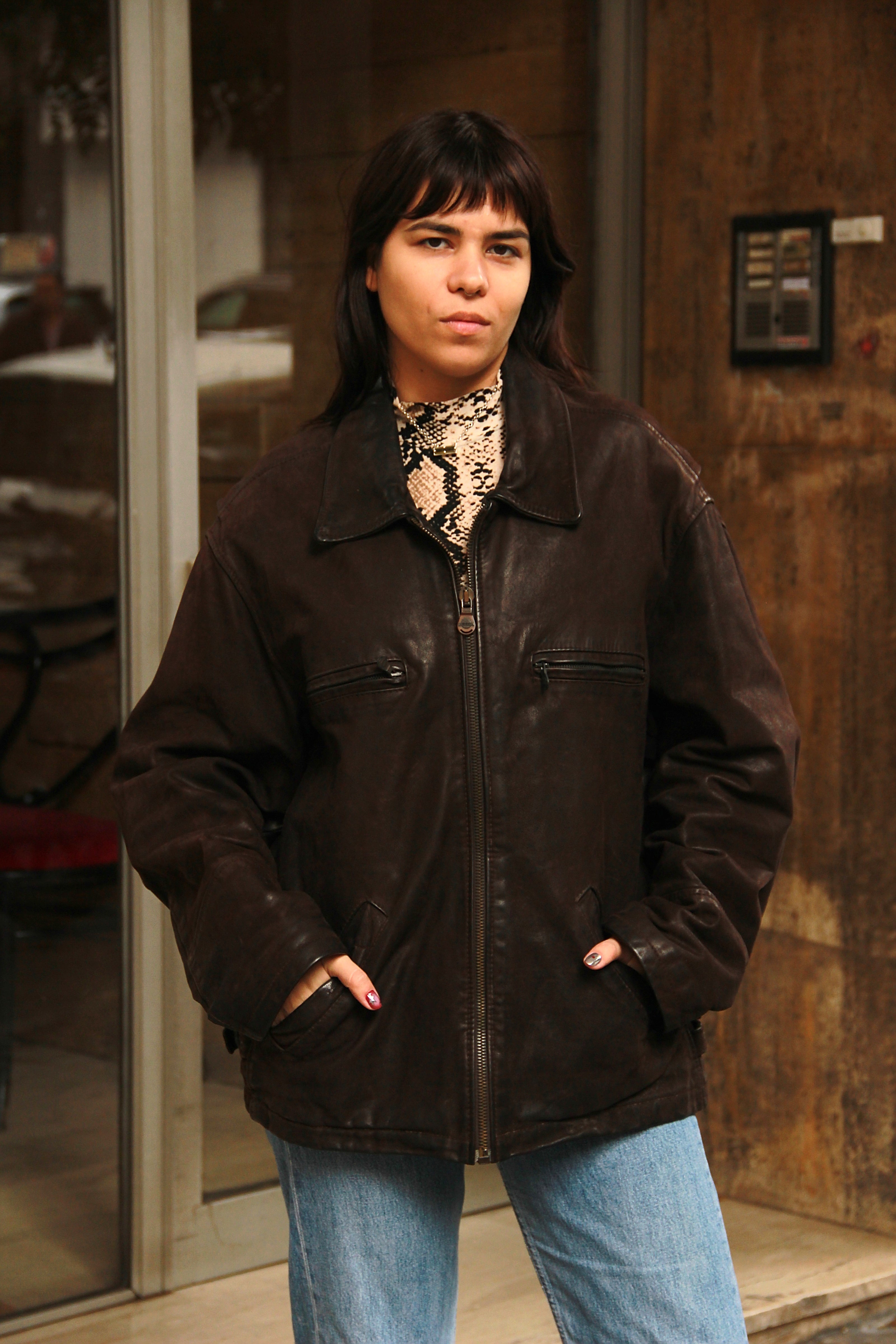 Vintage Mens genuine leather bomber jacket (L)
