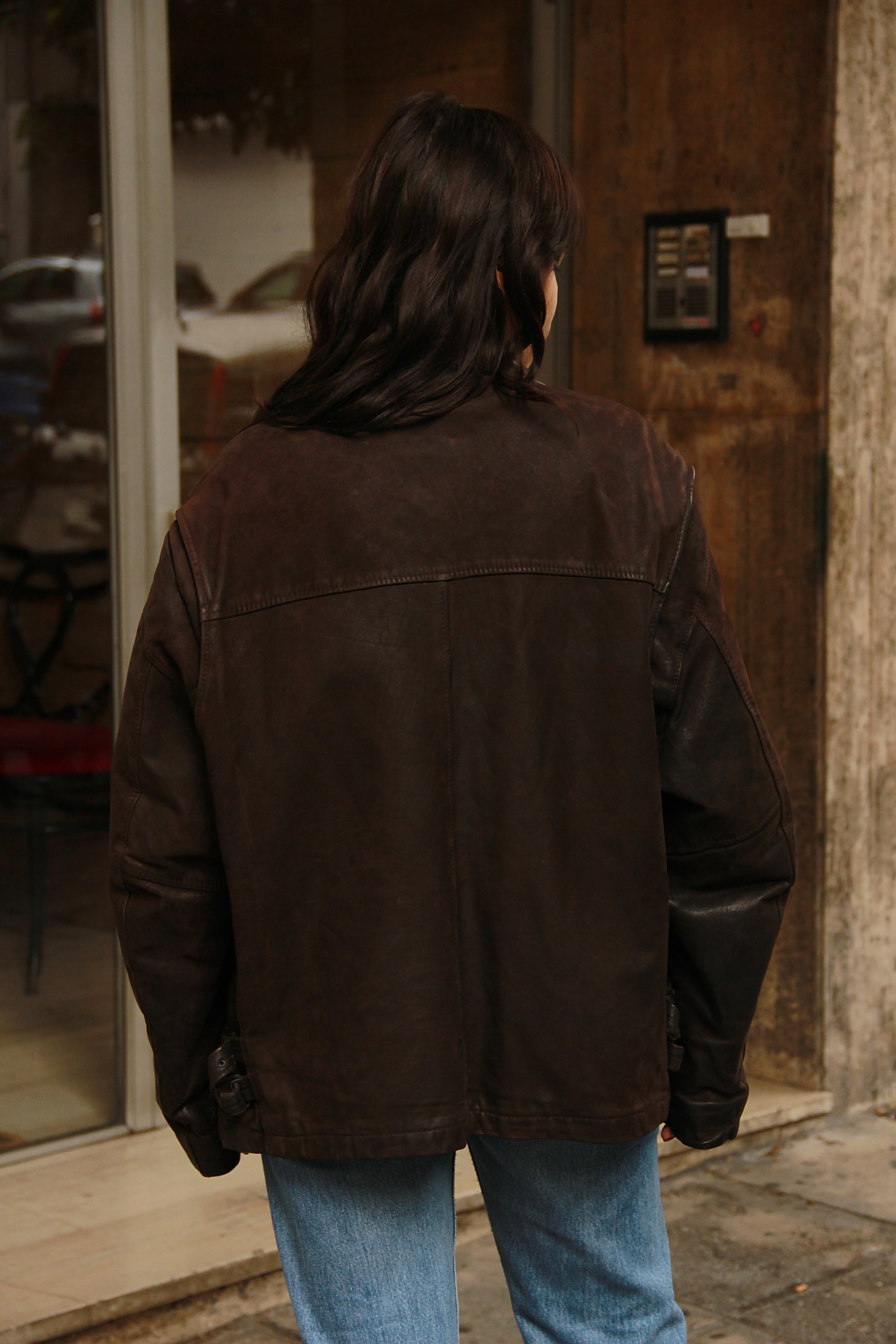 Vintage Mens genuine leather bomber jacket (L)