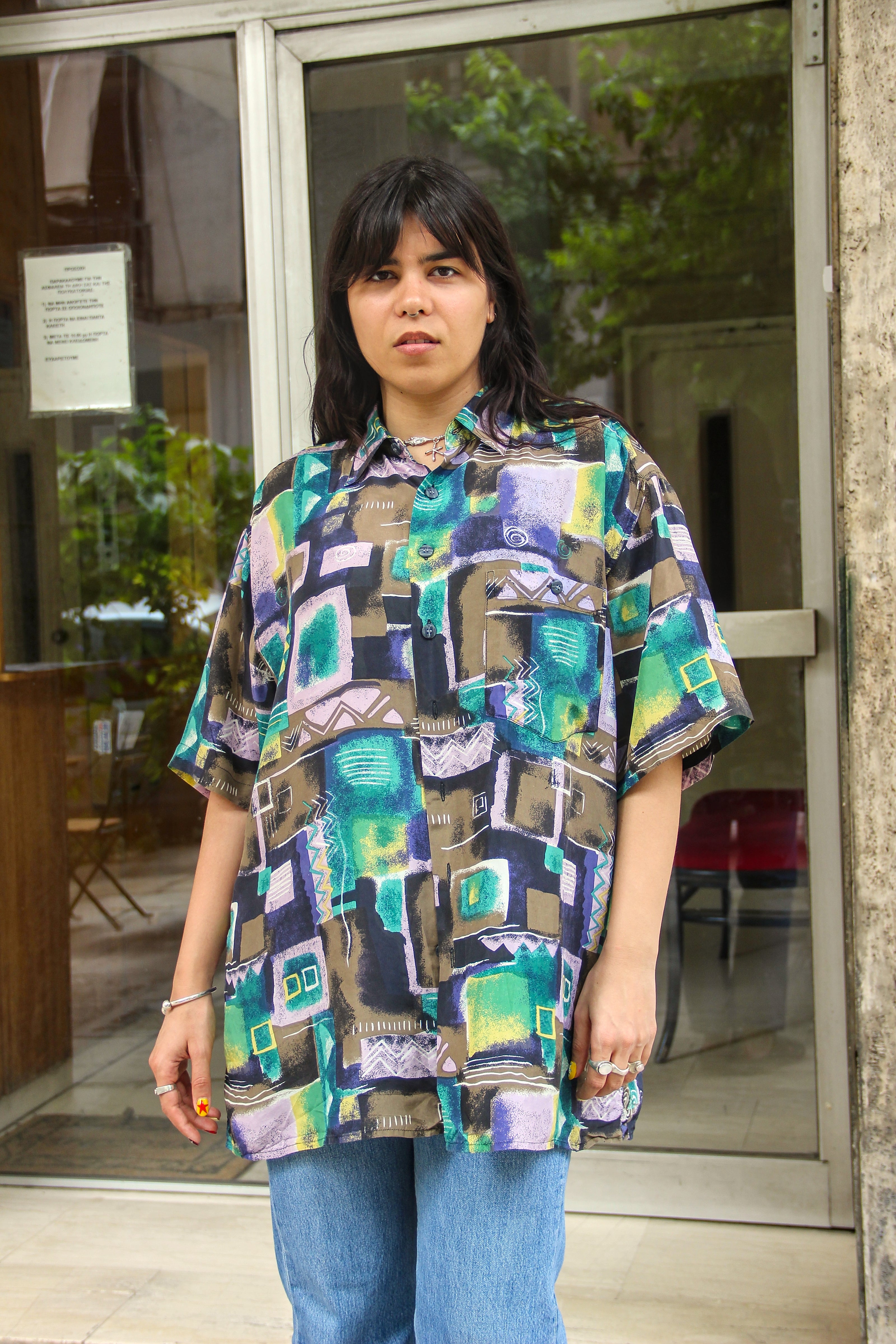 Vintage men's silk funky patternes shirt (L)